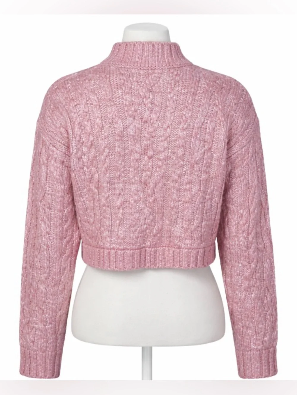 ZARA Girls Metallic Pink Cable Knit Cropped Sweater Shimmer Knit Mock Neck XS - Picture 4 of 9